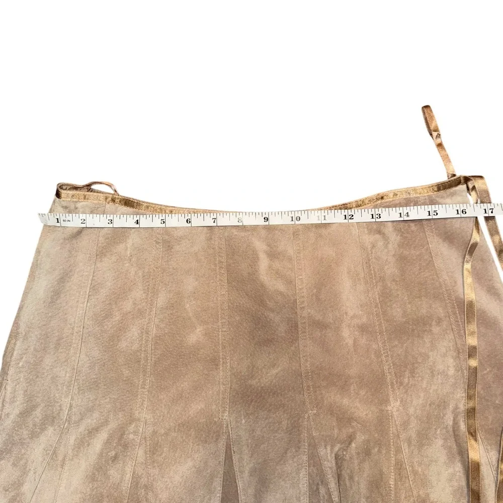Context Suede Leather Paneled Skirt Tan Boho Western Academia Neutral Size 10